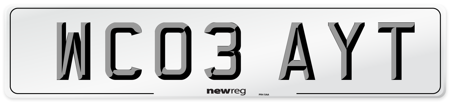 WC03 AYT Number Plate from New Reg